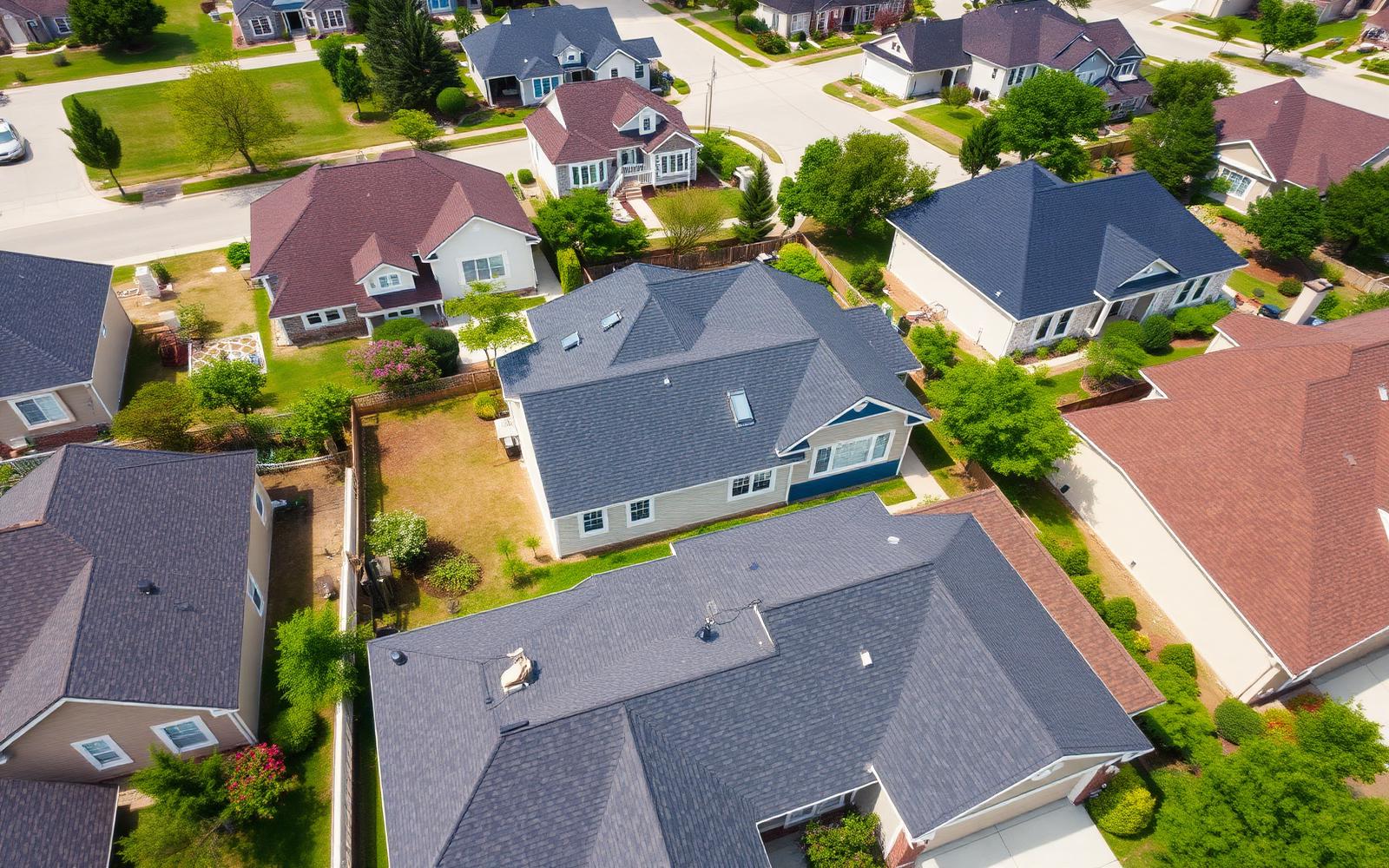 Aerial view of suburban roofs